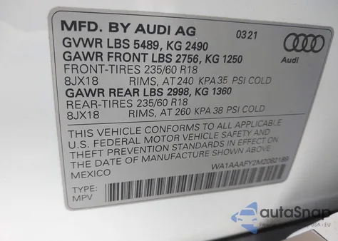 2021 Audi Q5 Premium 45 Tfsi Quattro S Tronic z USA, uszkodzony, nr VIN WA1AAAFY2M2082189